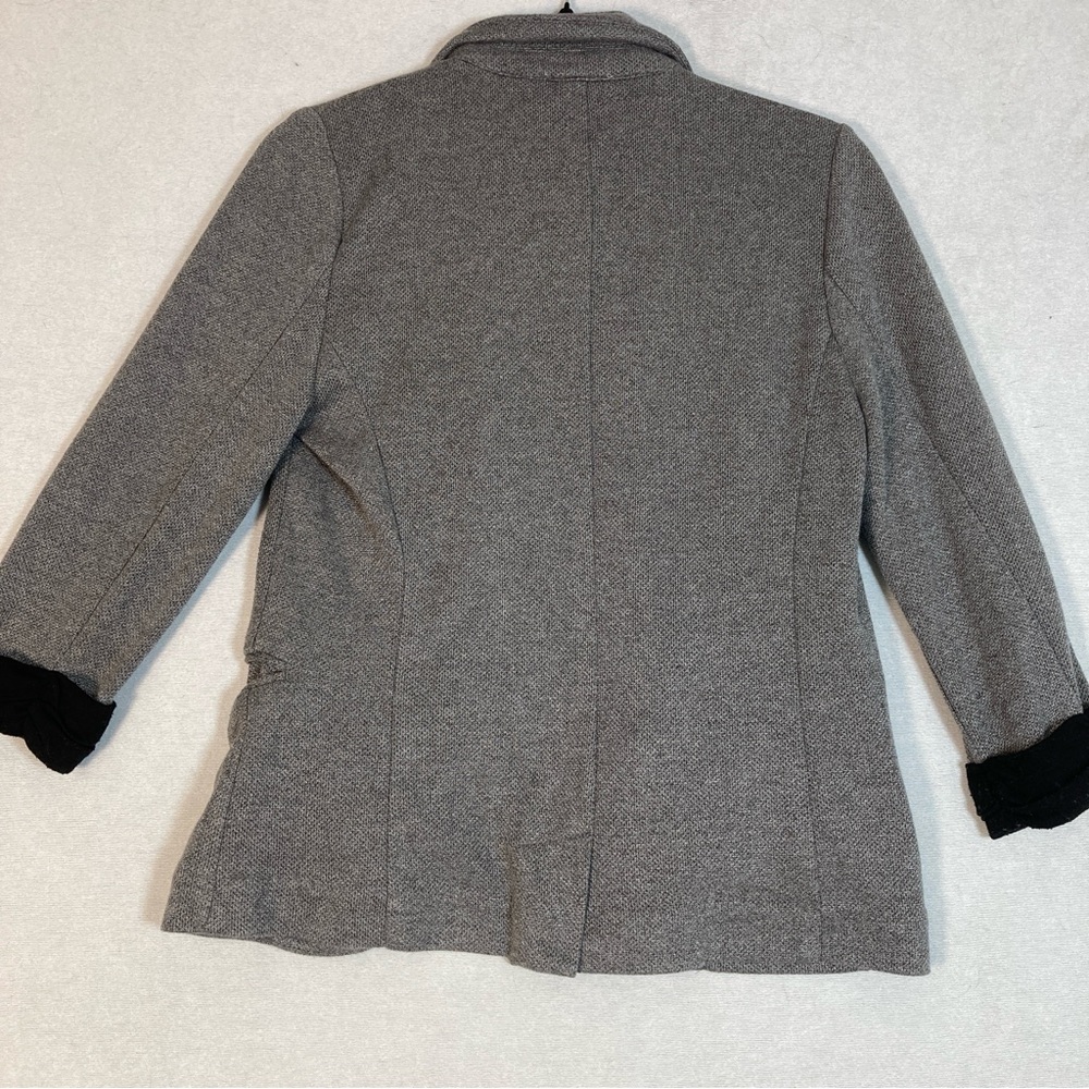Skies Are Blue Asa Knit Blazer Gray Charcoal Open Front 3/4 Sleeves Cuffs Small - Picture 2 of 16